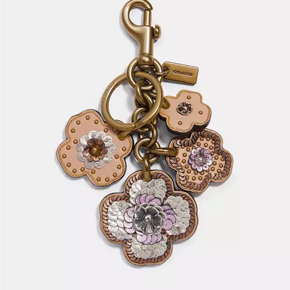 Coach Leather Sequin Appliqué tea rose bag charm #32672